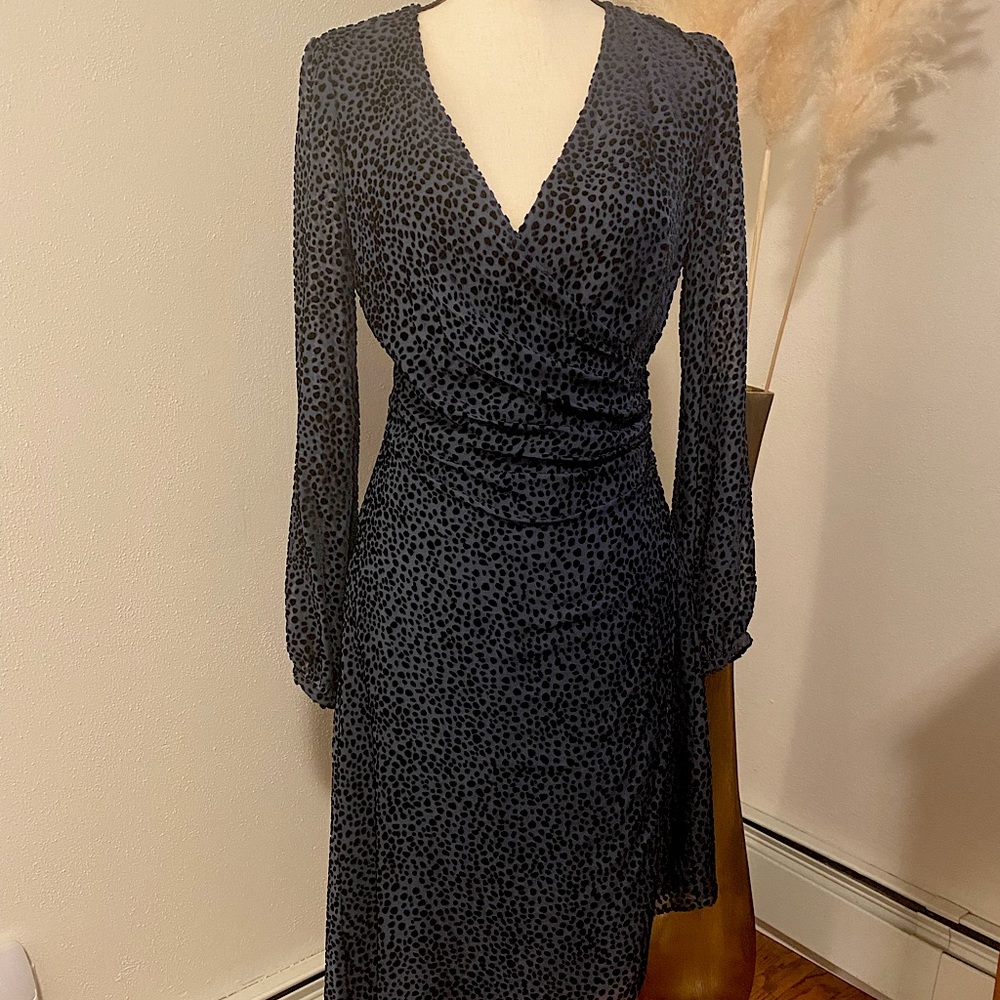 Intermix Midi Leopard Dress. Size 2. Navy Blue and Black.